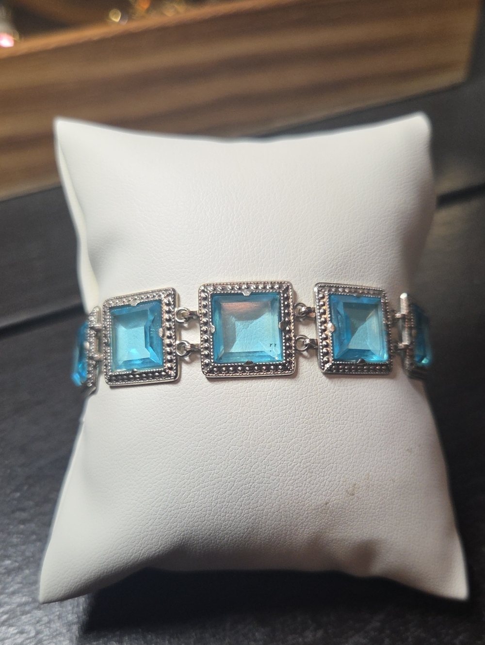 Blue Glass Silver Tone Bracelet